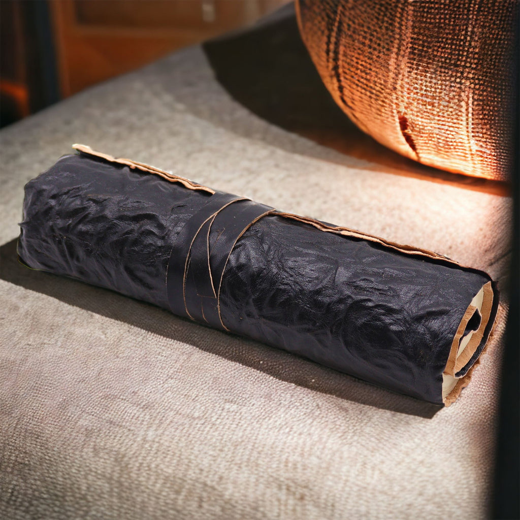 Rolled Leather Travel Notebook with 96 Pages in Black Elegance