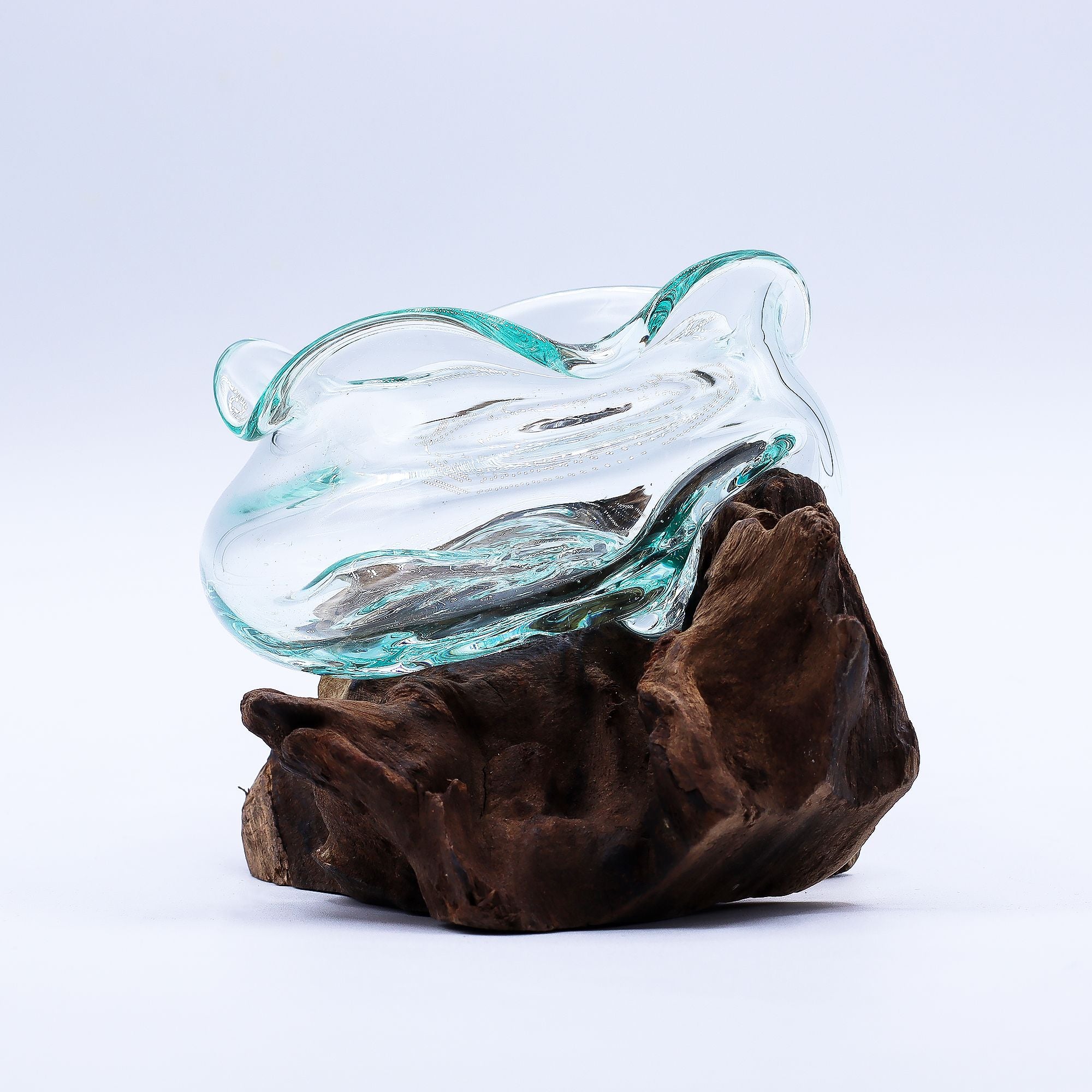 Molten Glass Wavy Bowl on Wood 18cm for Unique Home Décor