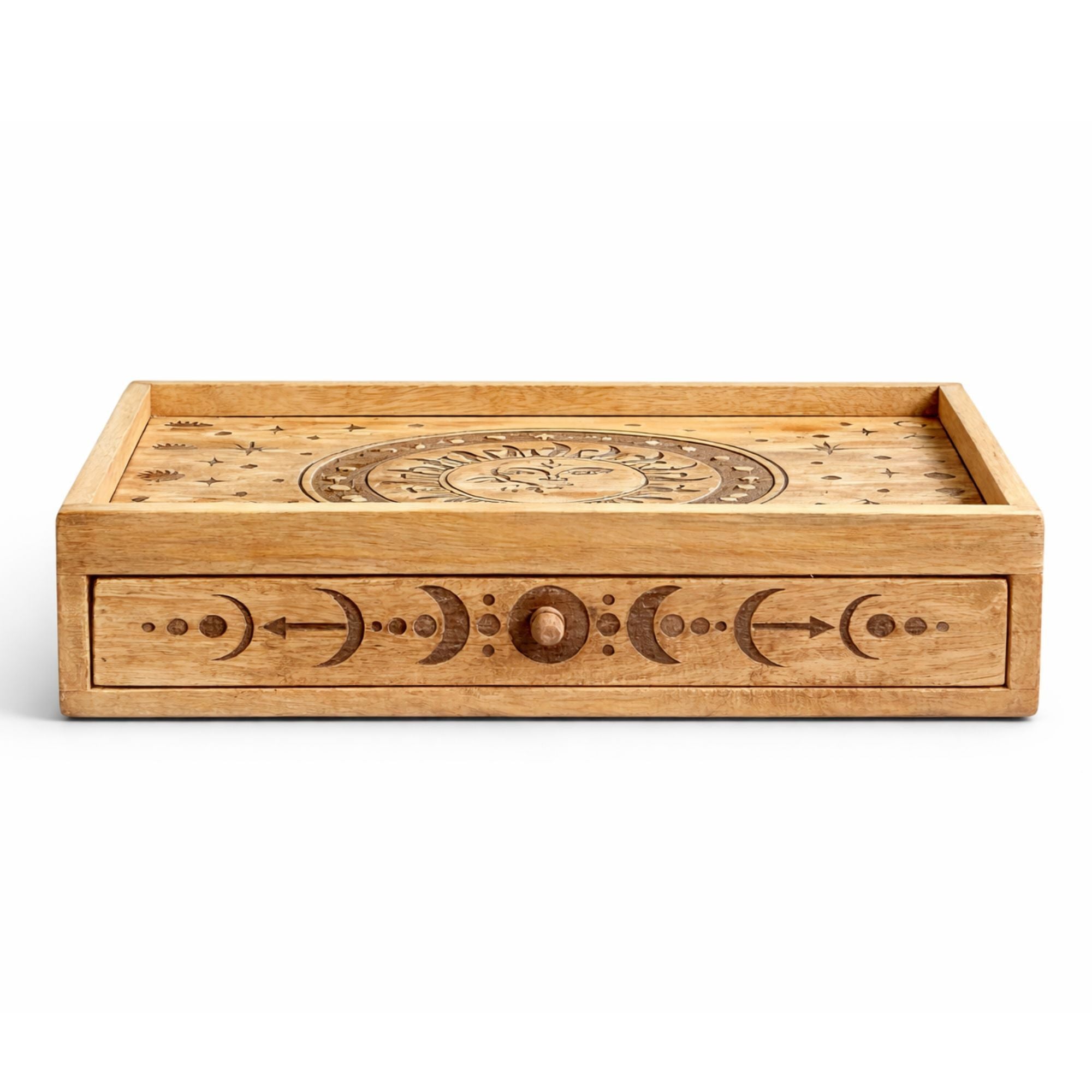 Sun Moon Carved Tarot Box with Drawer