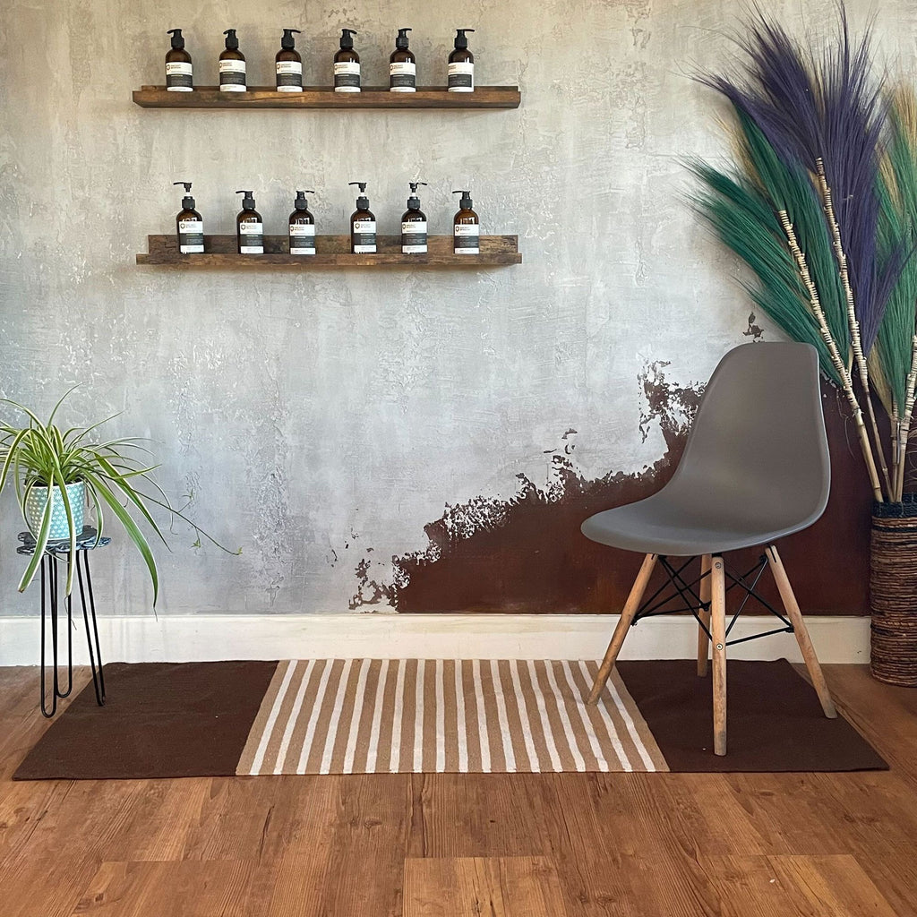 Indian Cotton Rug 70x170cm in Dark Brown and Beige Design