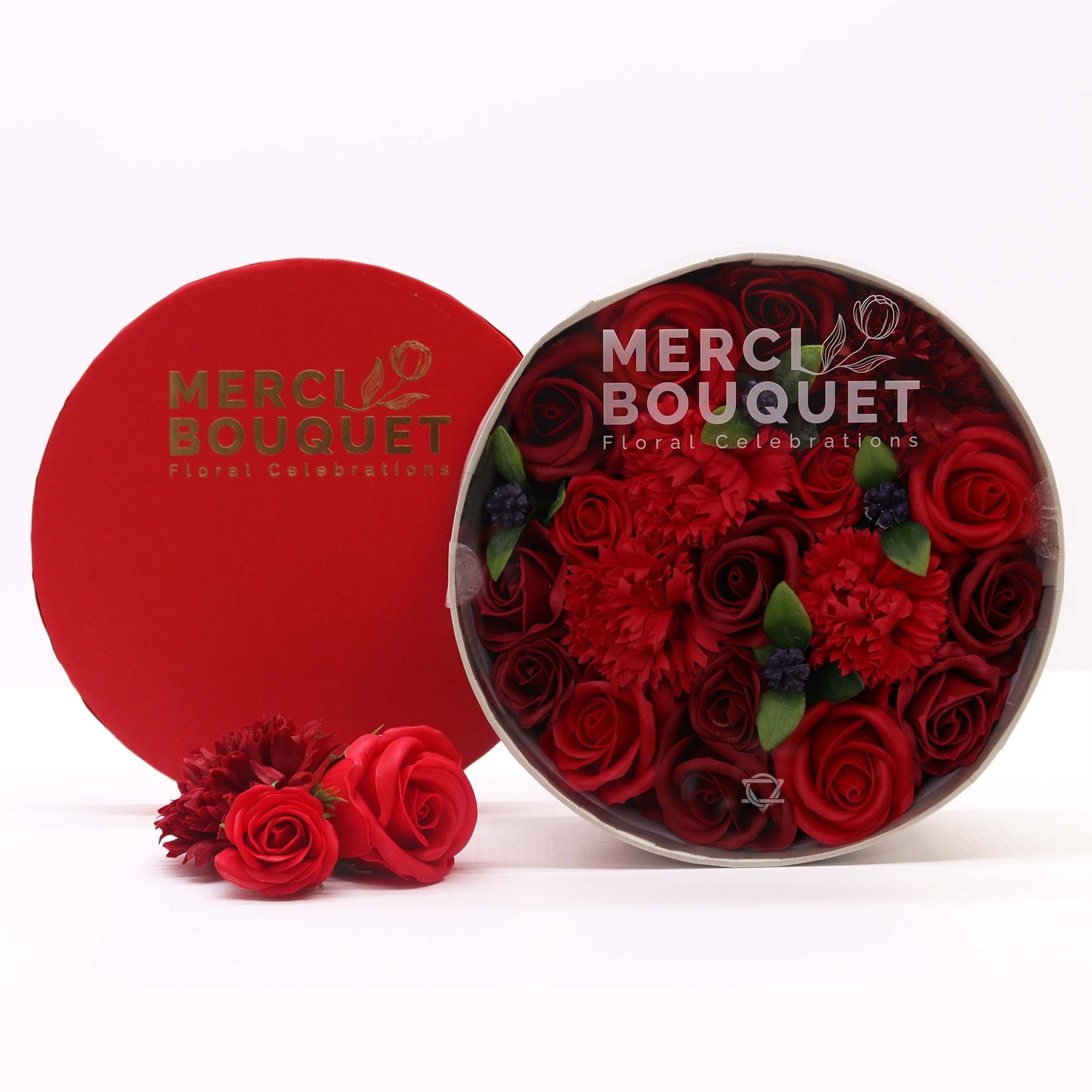 Round Box of Classic Red Roses Soap Flower Gift Set for Her