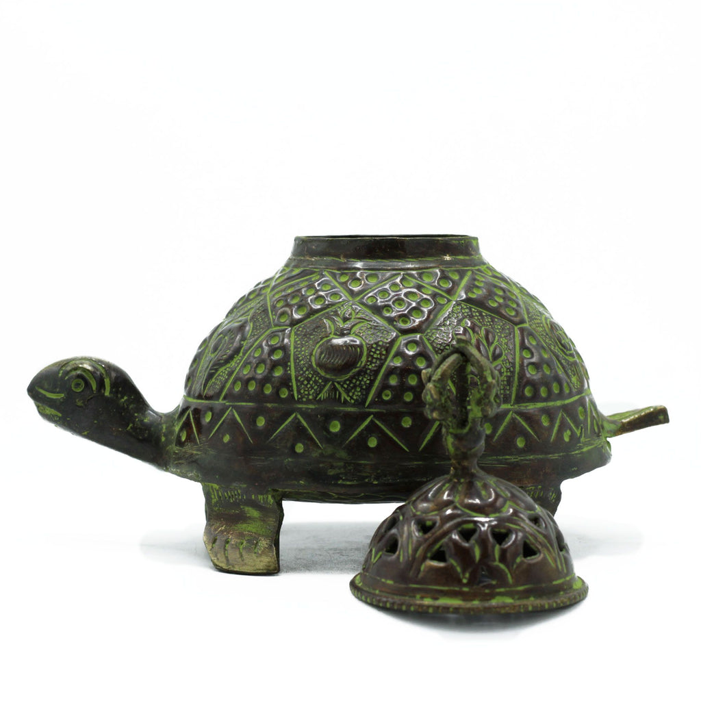 Brass Verdigris Tibetan Turtle Incense Holder for Elegant Spaces