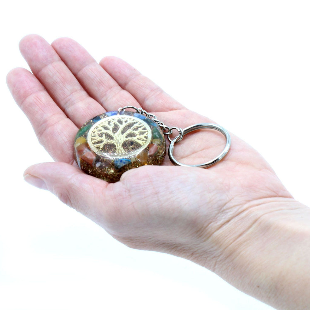 Orgonite Power Keyring with Tree of Life and Vibrant Gemstones