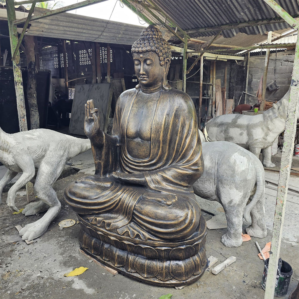 Large Antique Gold Buddha Teaching on Lotus Statue 2 Metres Tall