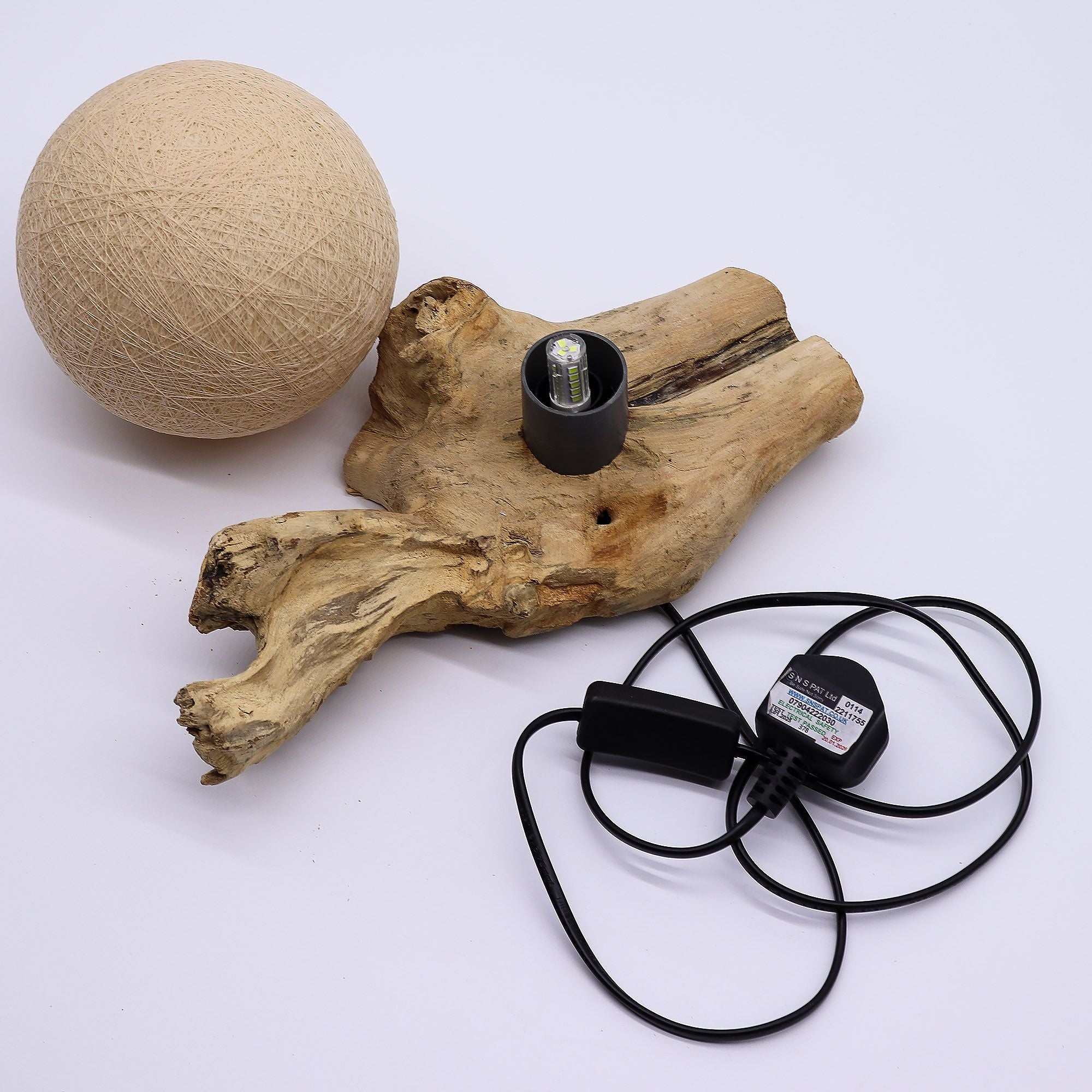 DriftGlow Lamp with Cotton Wrap Cream Shade and Driftwood Base