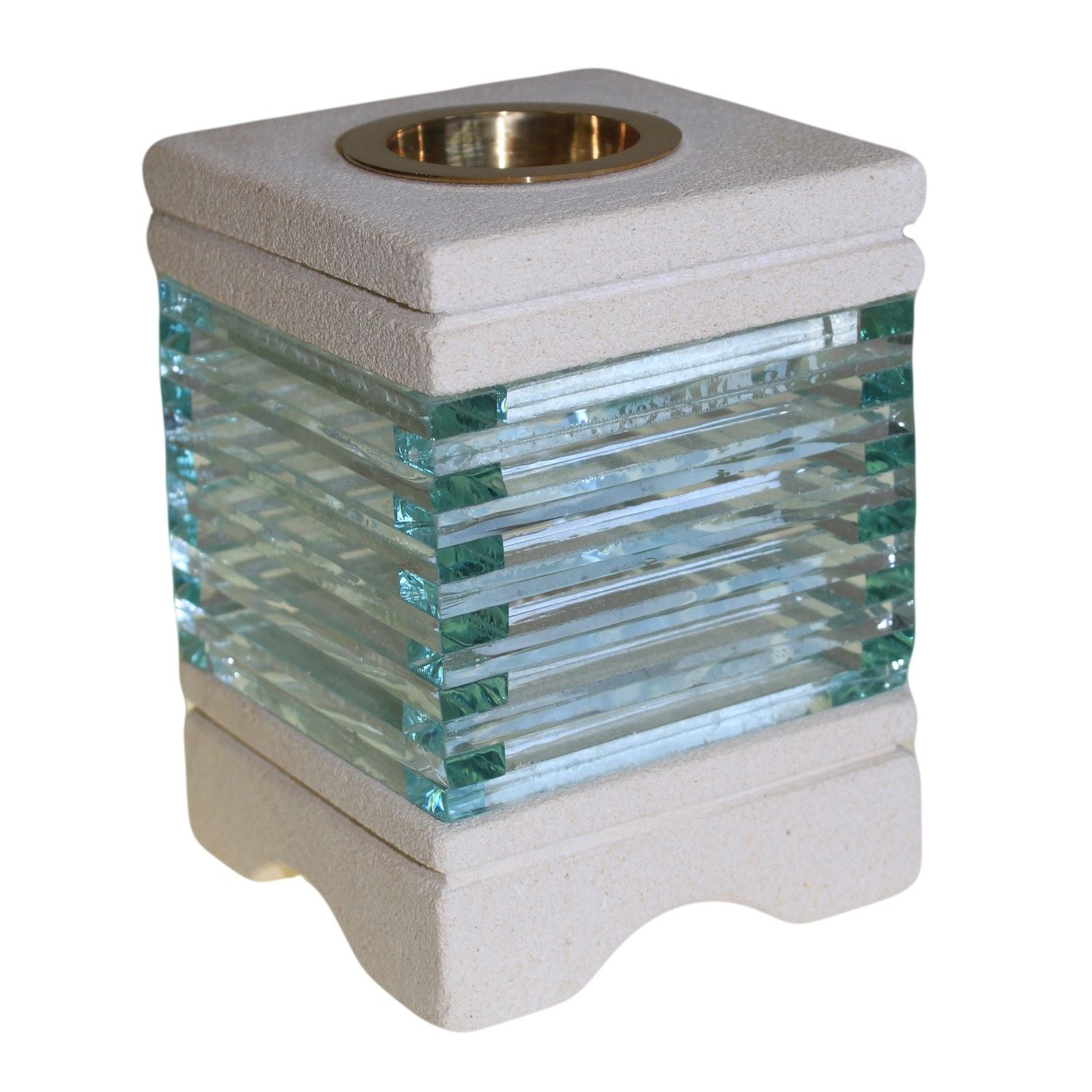 Elegant Square Glass Brick Stone Oil Burner for Home Decor Use