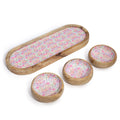 Mango Wood Tray with 3 Bowls Featuring Charming Floral Design