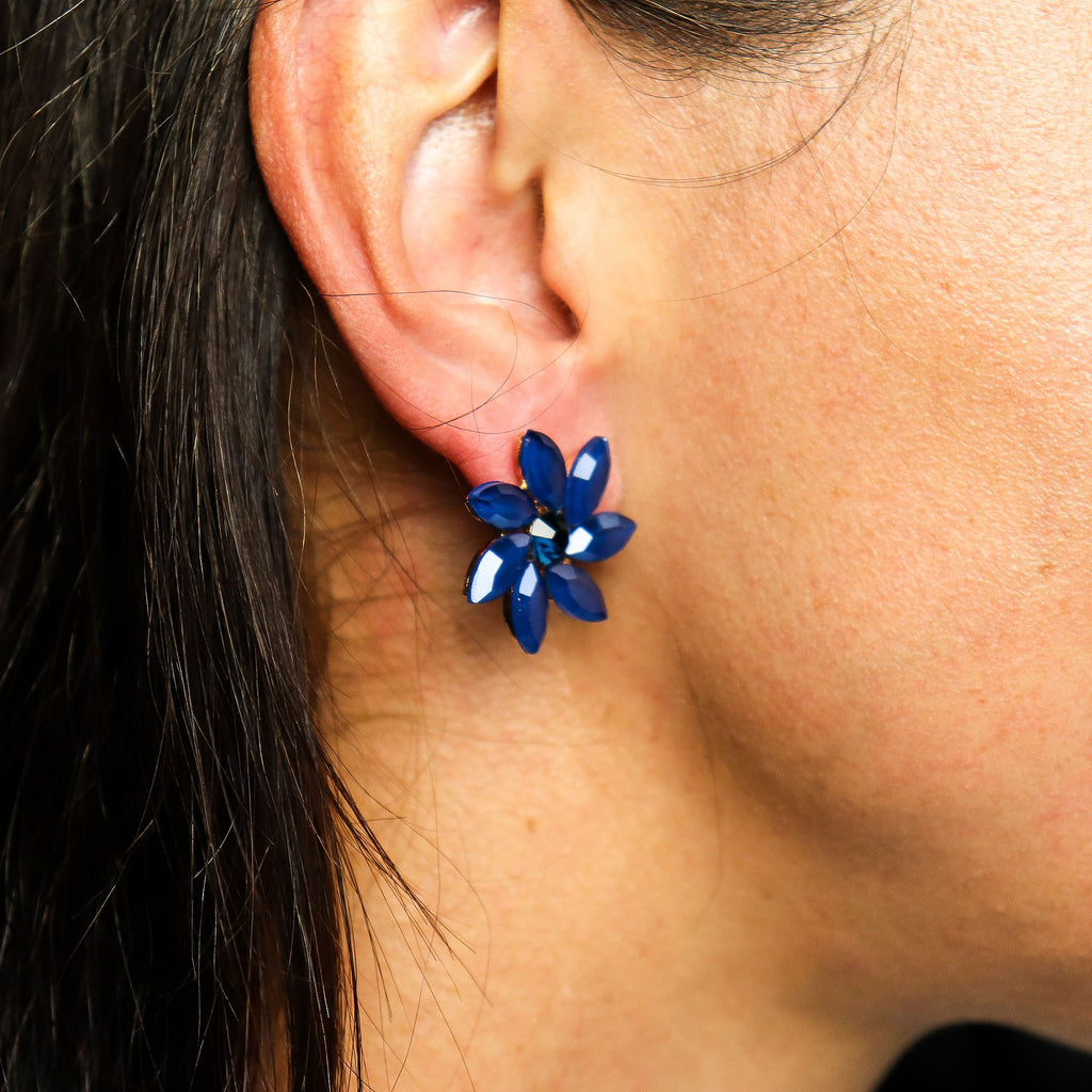 Royal Blue Vintage Glass Flower Earrings for Elegant Style