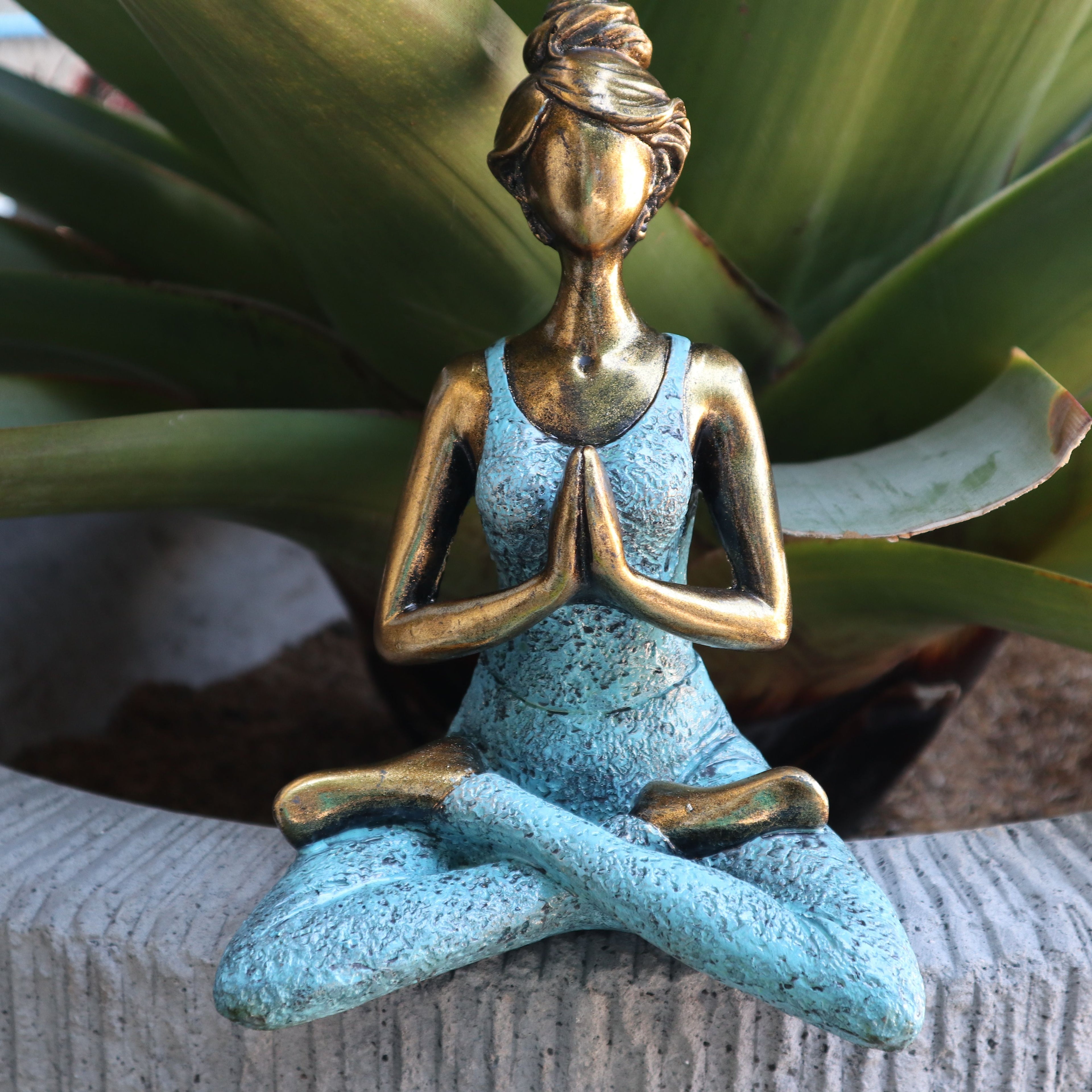 Yoga Lady Figure in Bronze and Turquoise 24cm for Home Decor