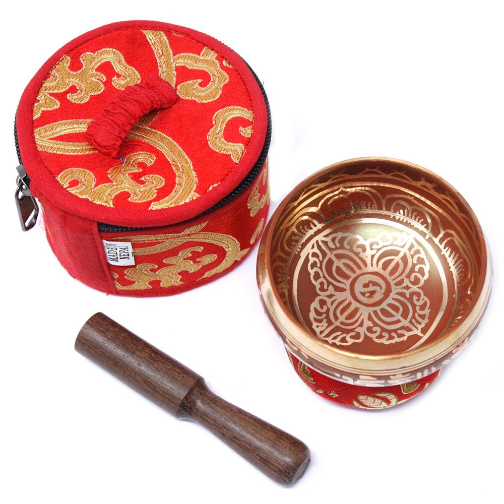 Mini Singing Bowl Gift Set in Red with Cushion and Stick Included