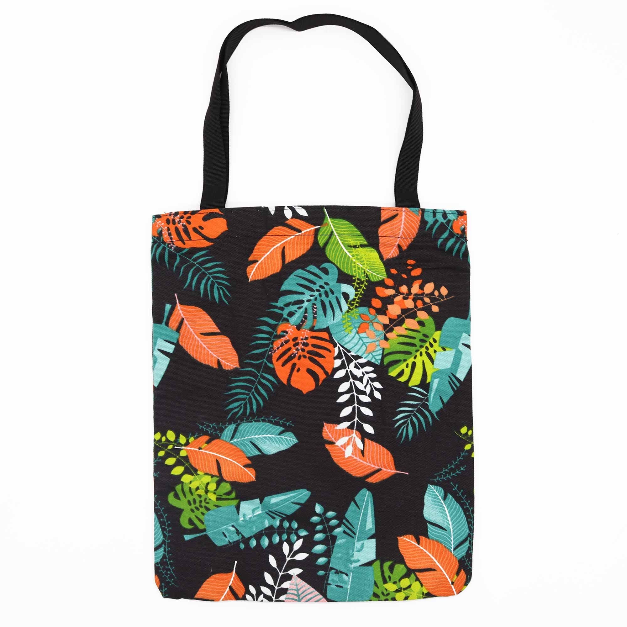 Classic Tote Zipper Bag with Dark Tropical Motif for Daily Use