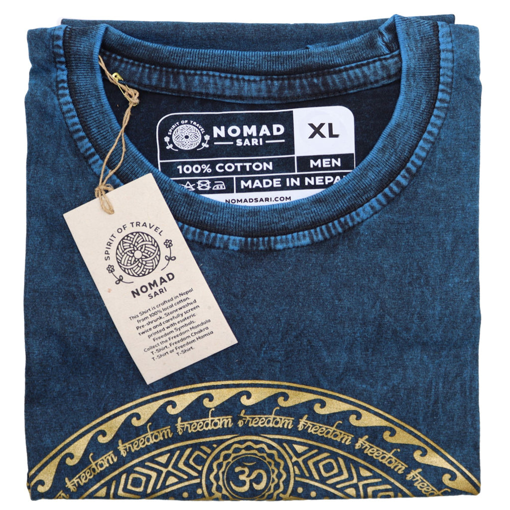 Nomad Sari Stonewashed Cotton T Shirt in Chakra Blue for XL