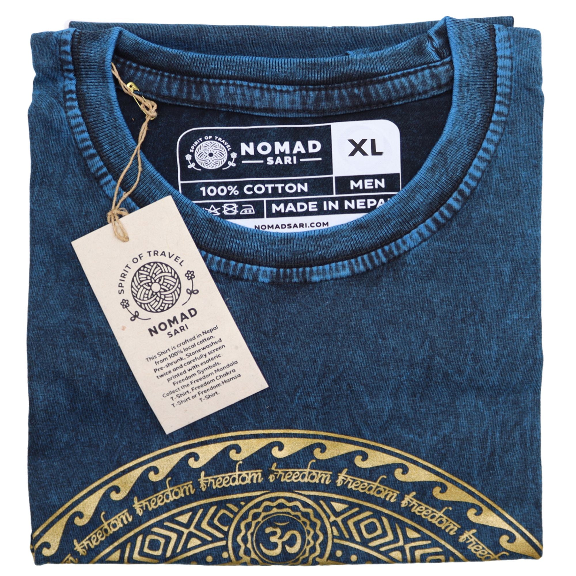 Nomad Sari Stonewashed Cotton T Shirt in Chakra Blue for XL