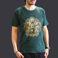 Nomad Sari Stonewashed Cotton T Shirt with Hamsa Design in Green
