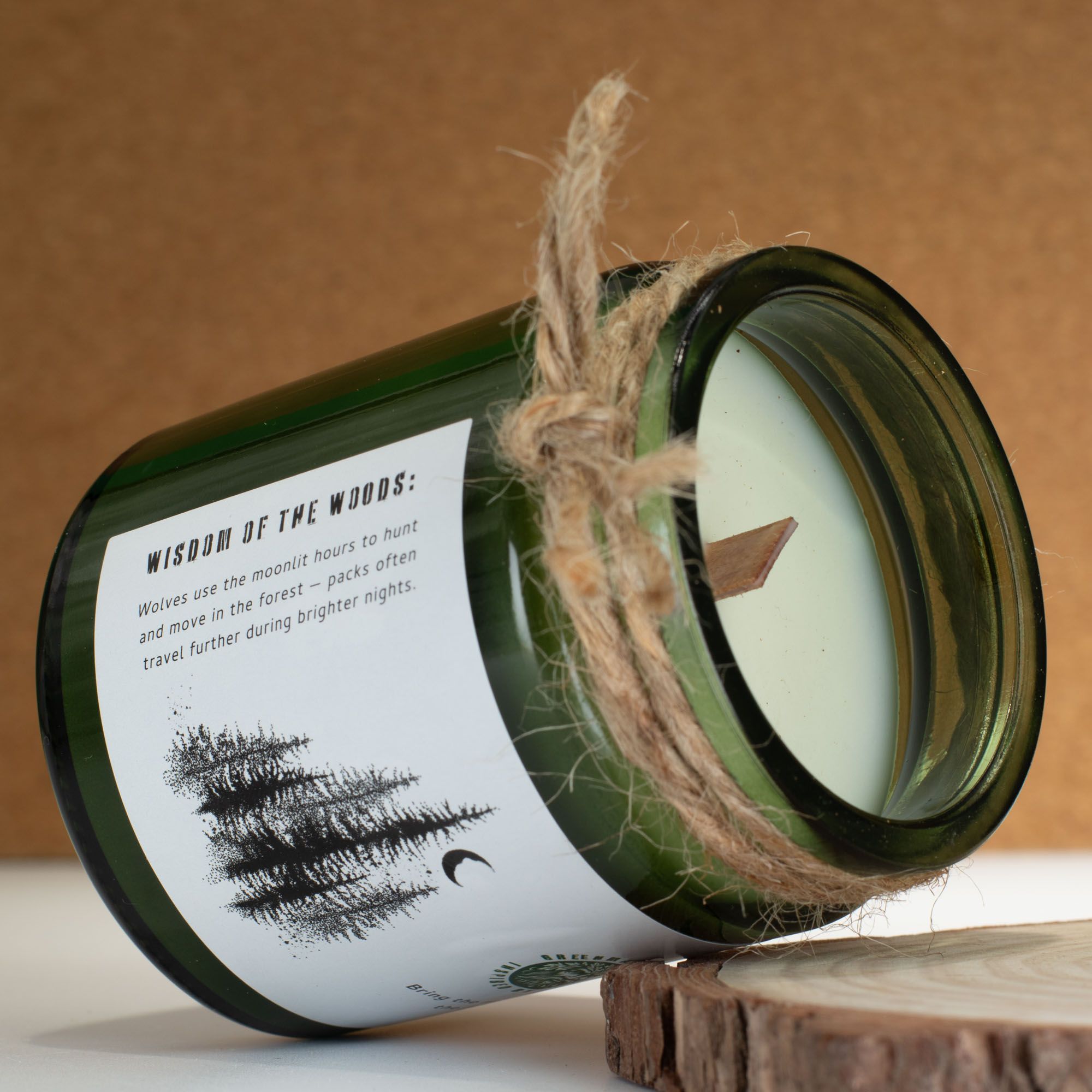 Greenman Woodwick Soy Candle Wolf's Moon in Deep Green Glass Jar
