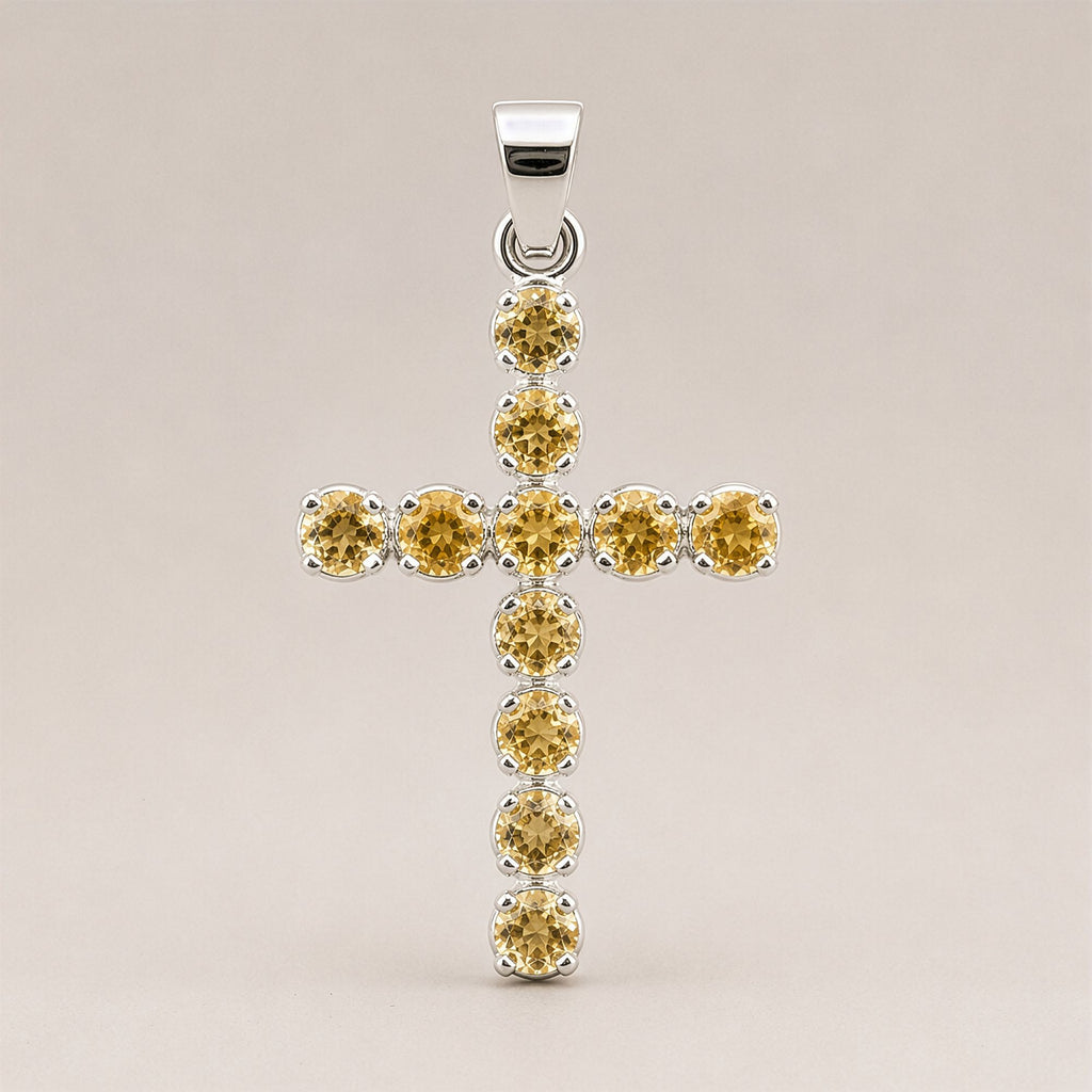 Indian Devotional Pendant with Silver Plated Citrine Crucifix