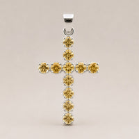 Indian Devotional Pendant - Silver Plated (45cm Chain)- Citrine Crucifix