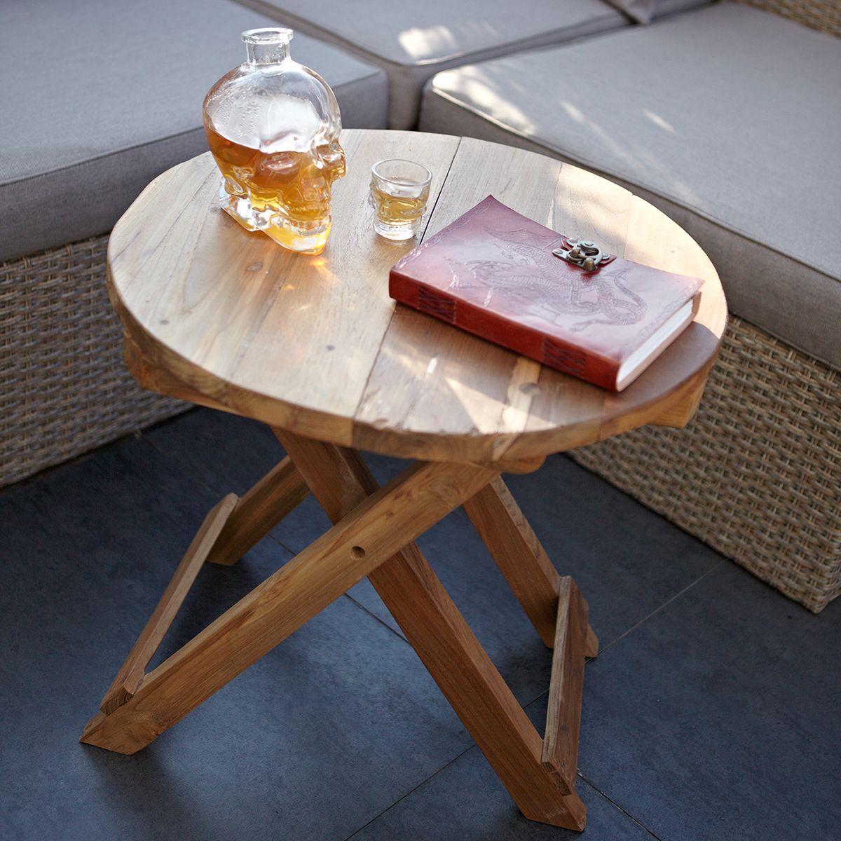 Round Folding Coffee Table 50cm Unique Recycled Wood Design Piece