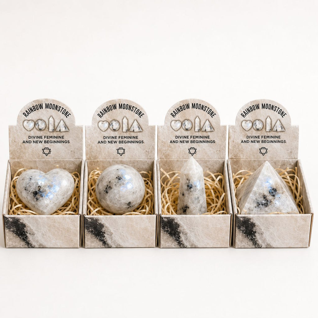 Four Gemstone Shapes Set of Rainbow Moonstone for Home Decor