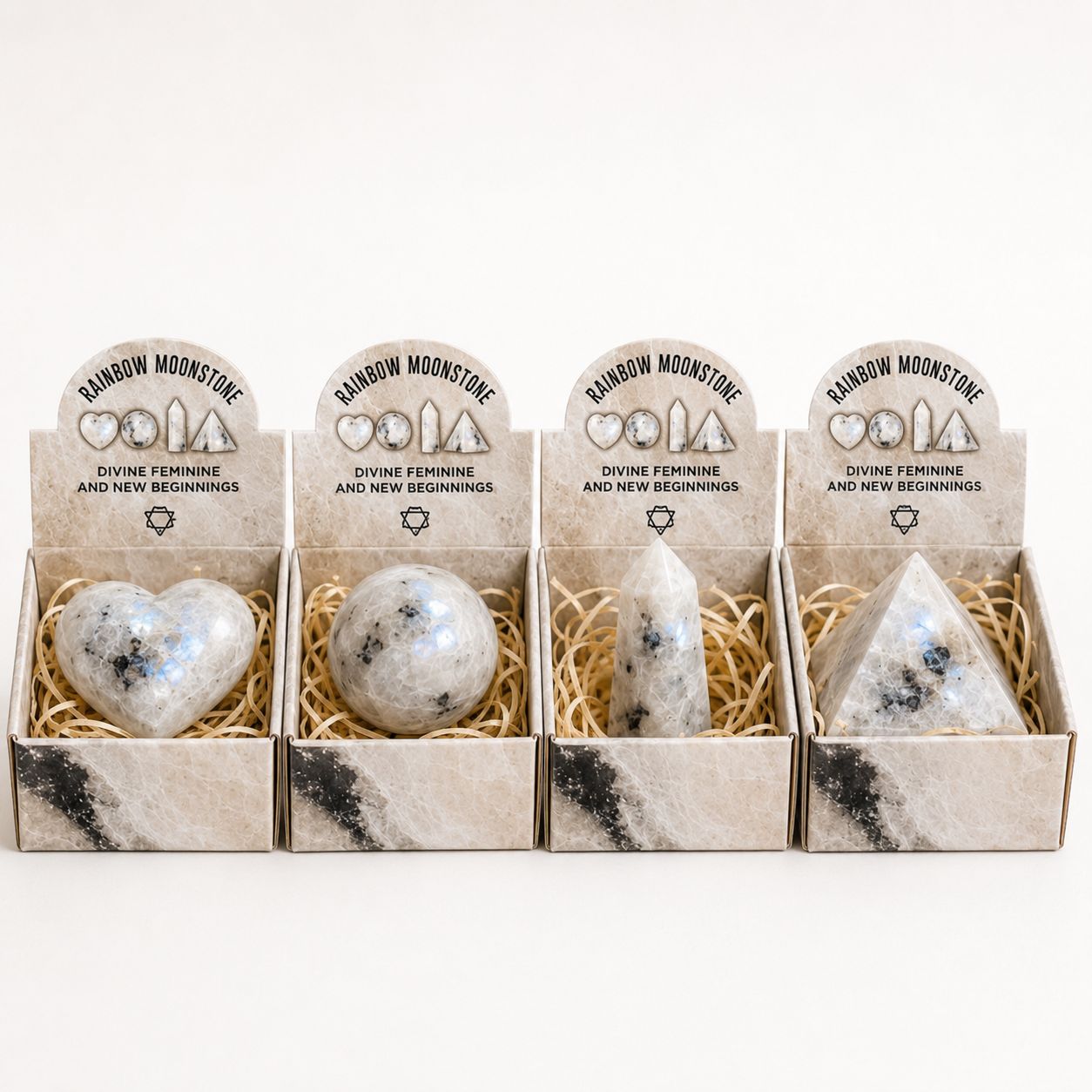 Four Gemstone Shapes Set of Rainbow Moonstone for Home Decor