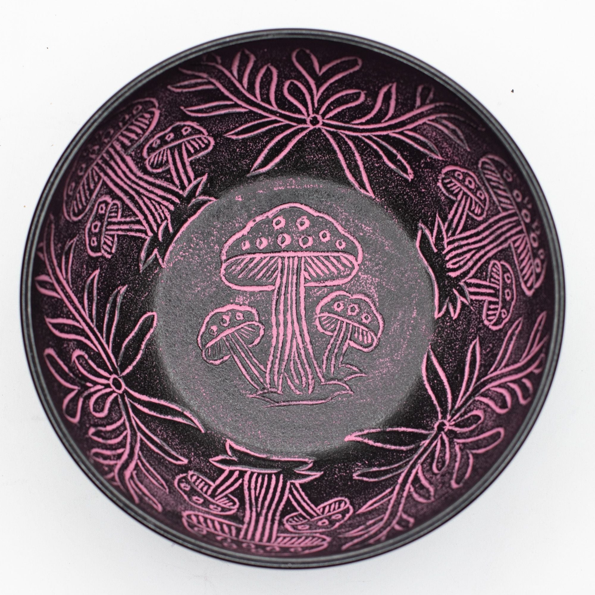 Magic Mushroom Pink Aluminum Singing Bowl with Botanical Engravings