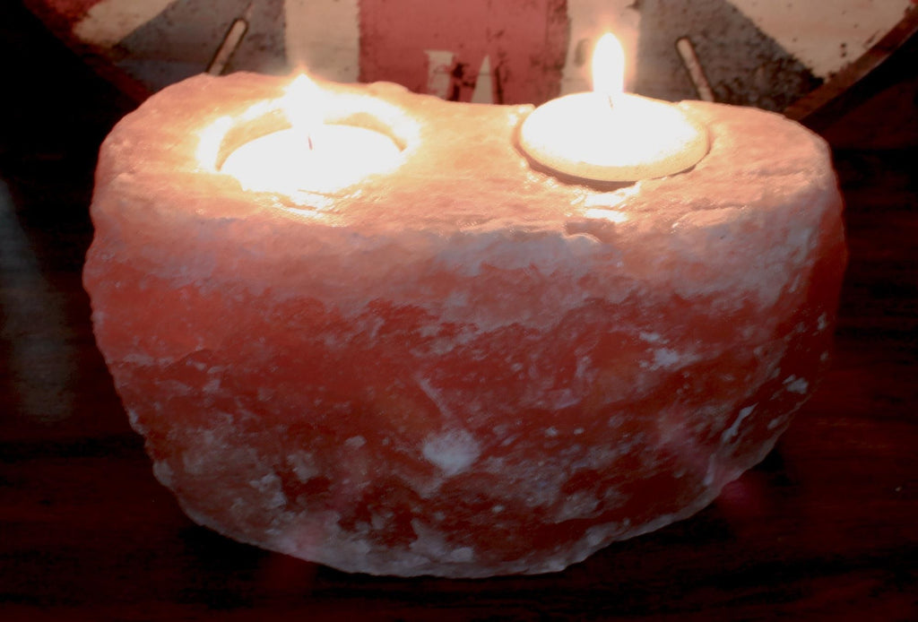 Unique Natural Himalayan Salt Candle Holder with 2 Candle Holes