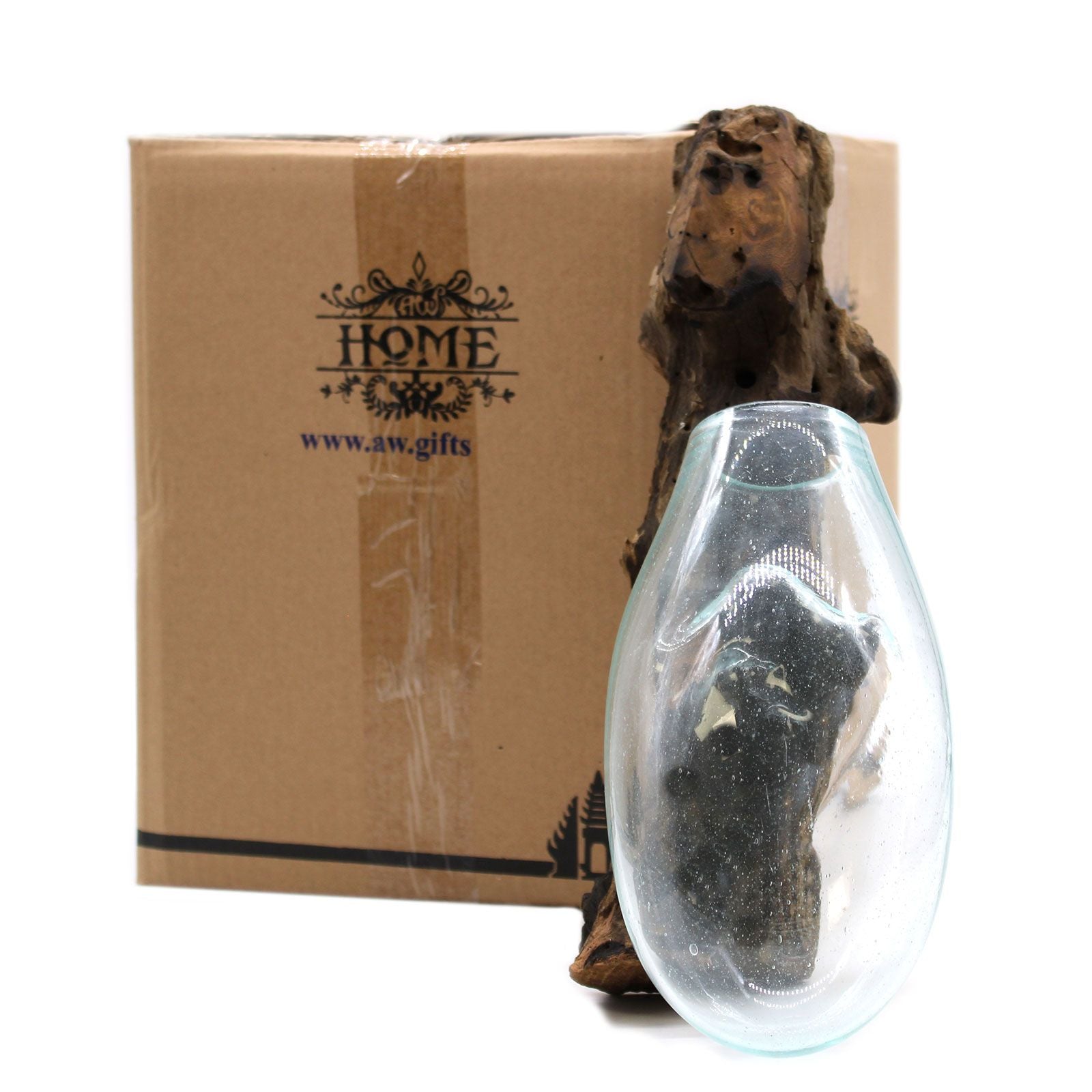 Molten Glass on Wood Hanging Bowl for Stylish Home Decor Display