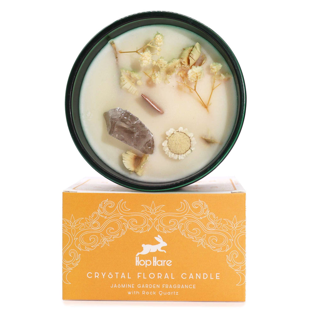 Lion Crystal Candle with Quartz and Tarot Card, Jasmine Scented