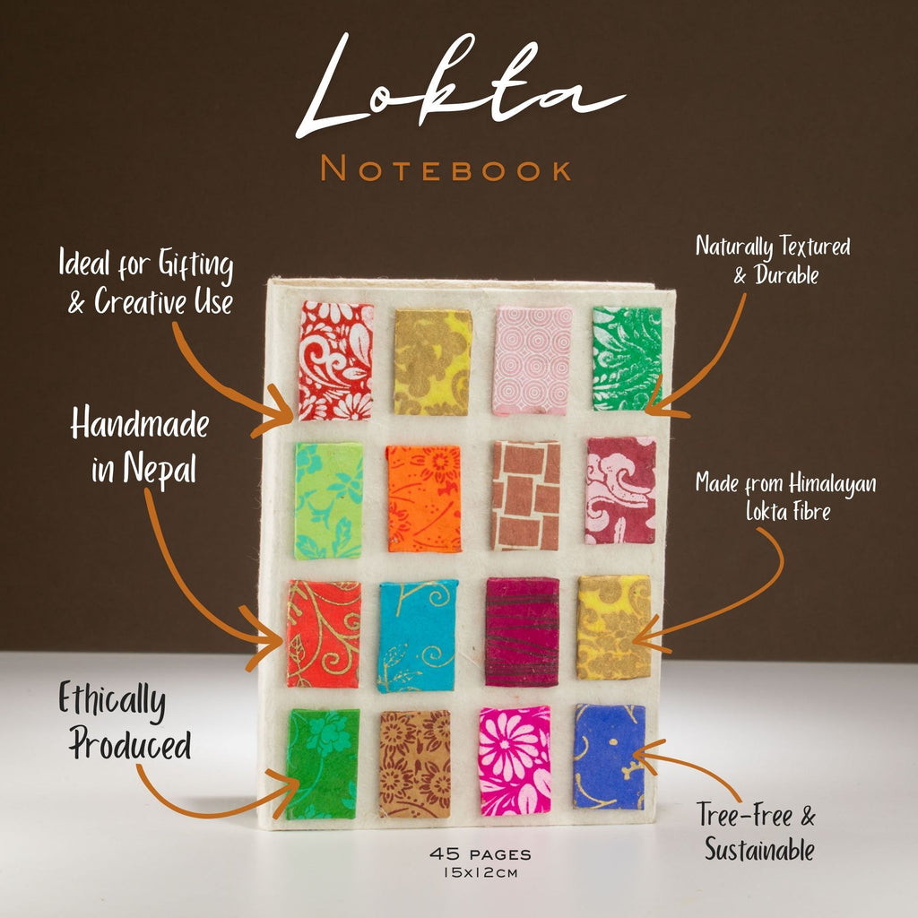 Lokta Mini Tiles Notebook Medium 15x12cm with 45 Leaves Natural