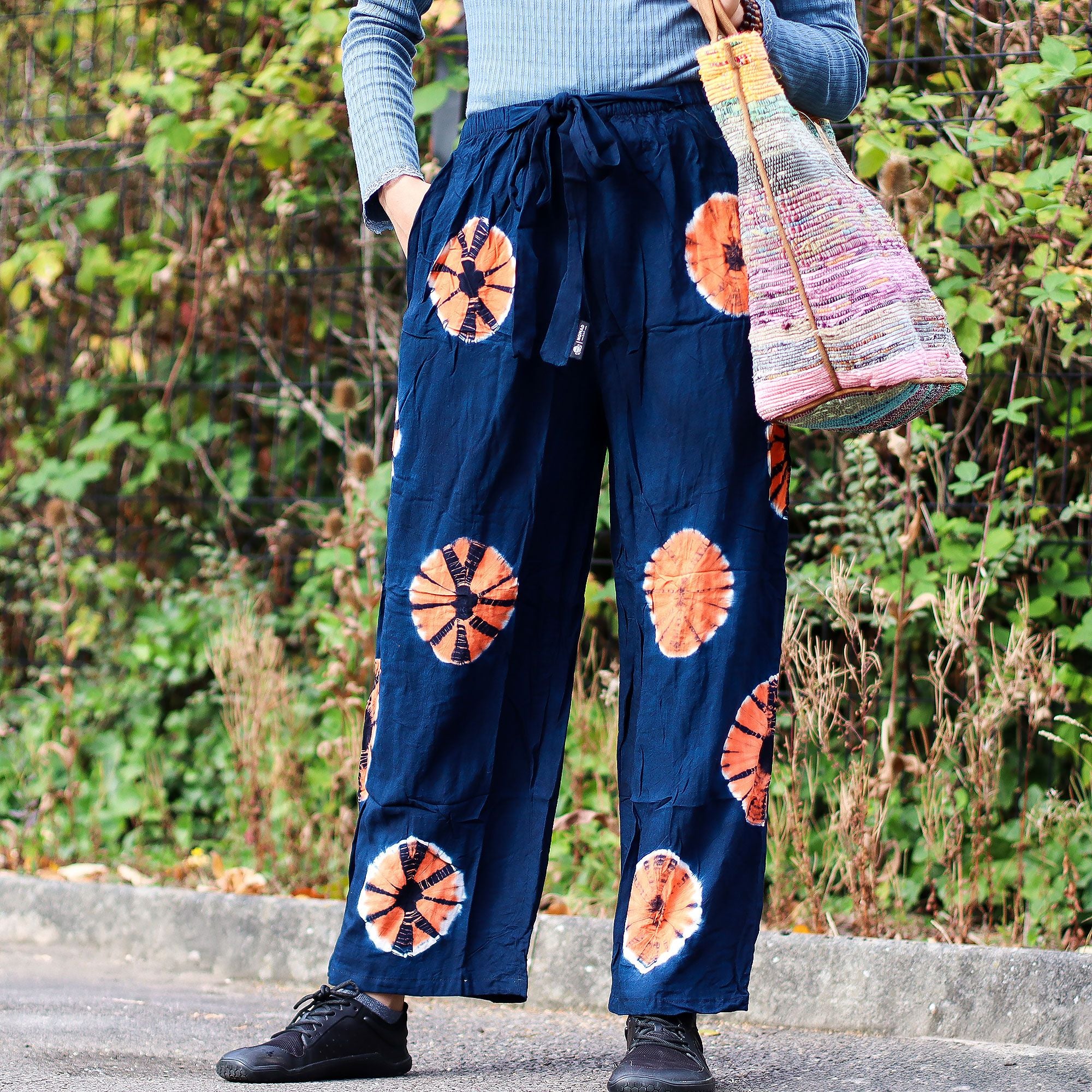 Japanese Style Lounge Pants in Blue and Orange for Comfort