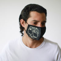 Reusable Poly-Cotton Face Mask with Filter Pocket – Flower Skull (Adult)