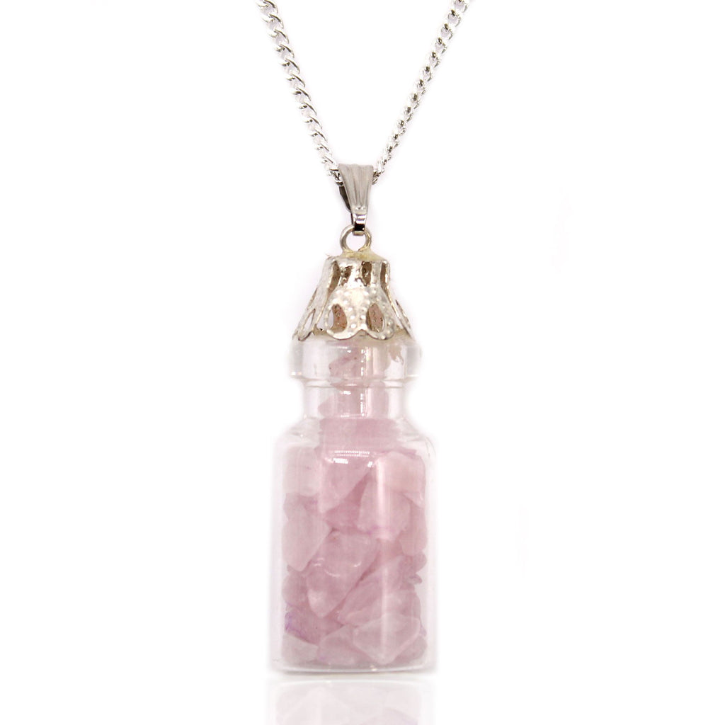 Bottled Gemstones Necklace with Rose Quartz and Decorative Cap