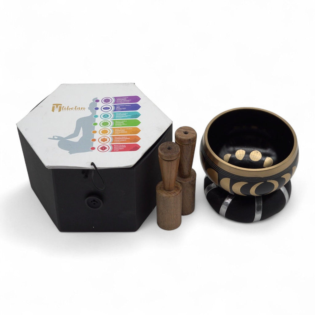 Moon Phase Singing Bowl Set in Black with Wooden Striker Included