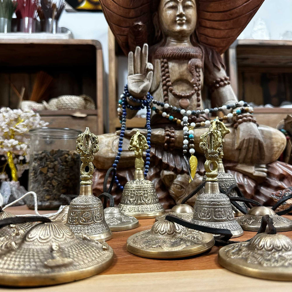 Large Tibetan Tingsha Bell with Intricate Symbol Designs