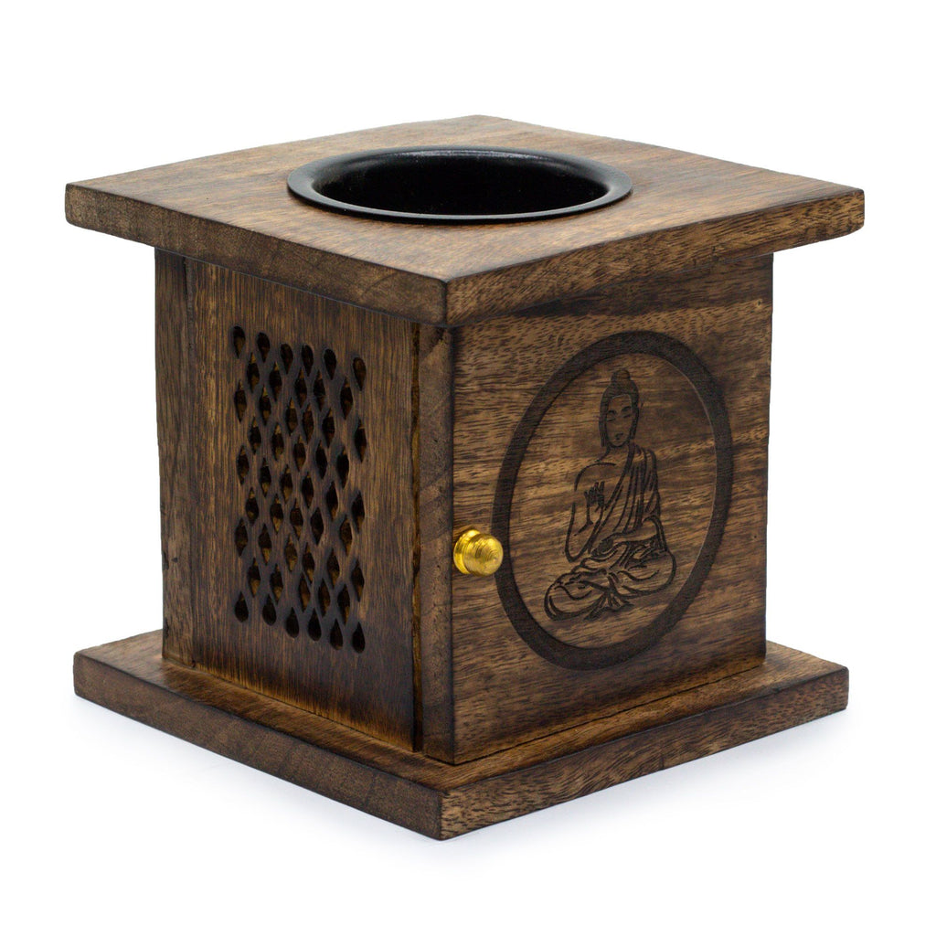 Large Mango Wood Box Burner Buddha for Home Fragrance Decor