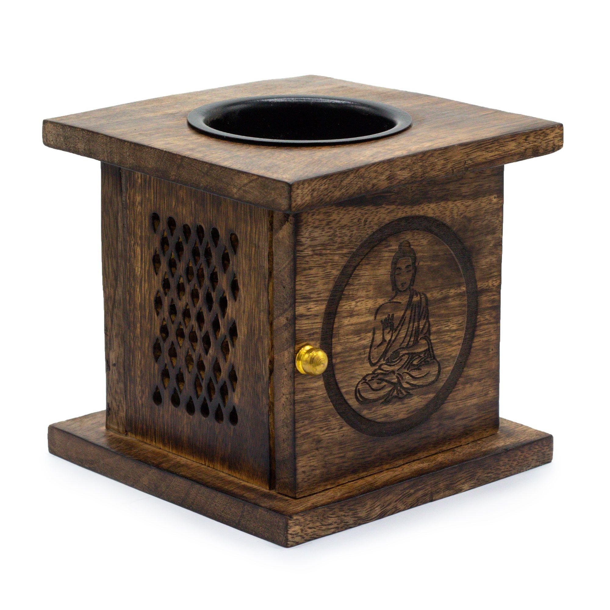 Large Mango Wood Box Burner Buddha for Home Fragrance Decor