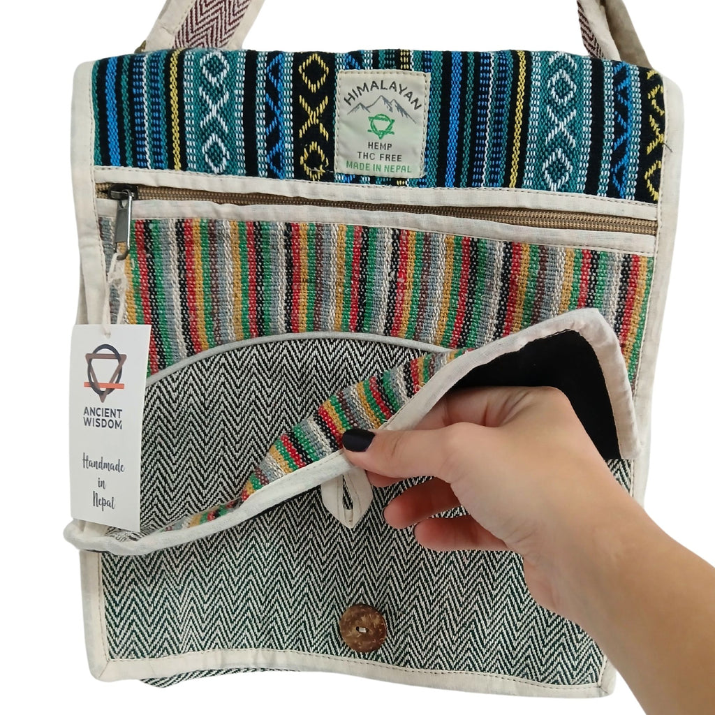Hemp Laptop Messenger Bag with Curves Design for Everyday Use