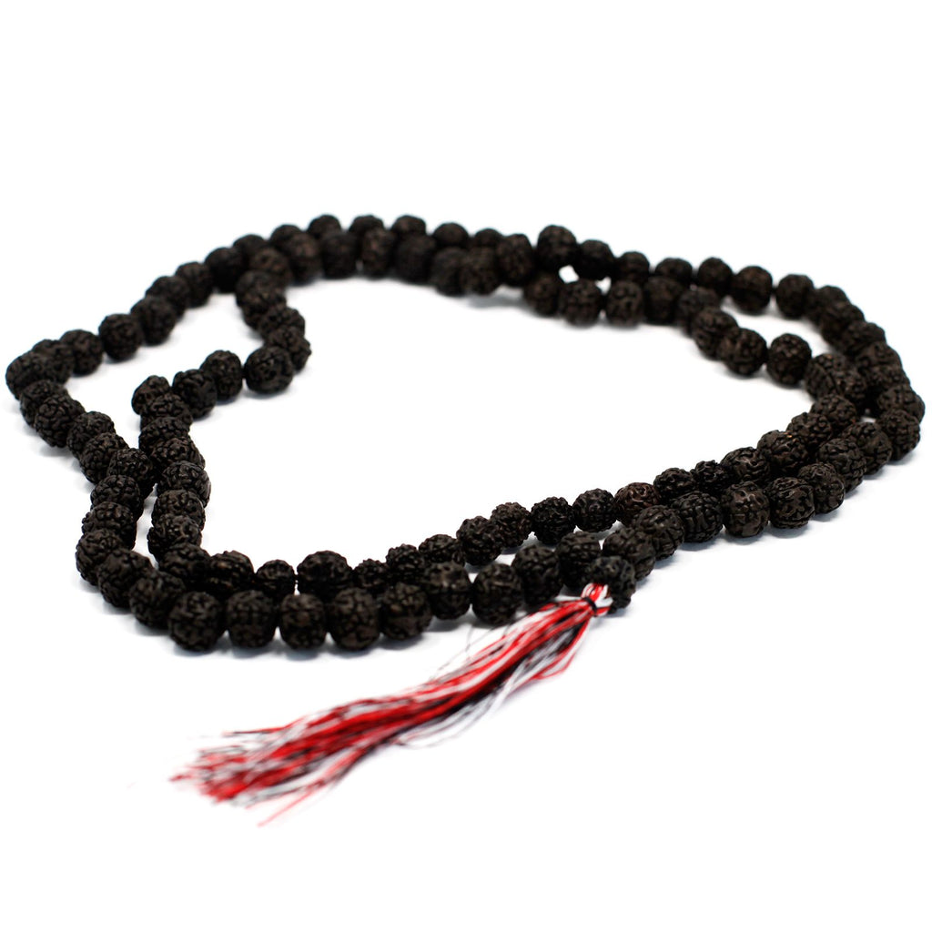 108 Rudraksha Mala Dark with Chunky Tassel for Spiritual Practices