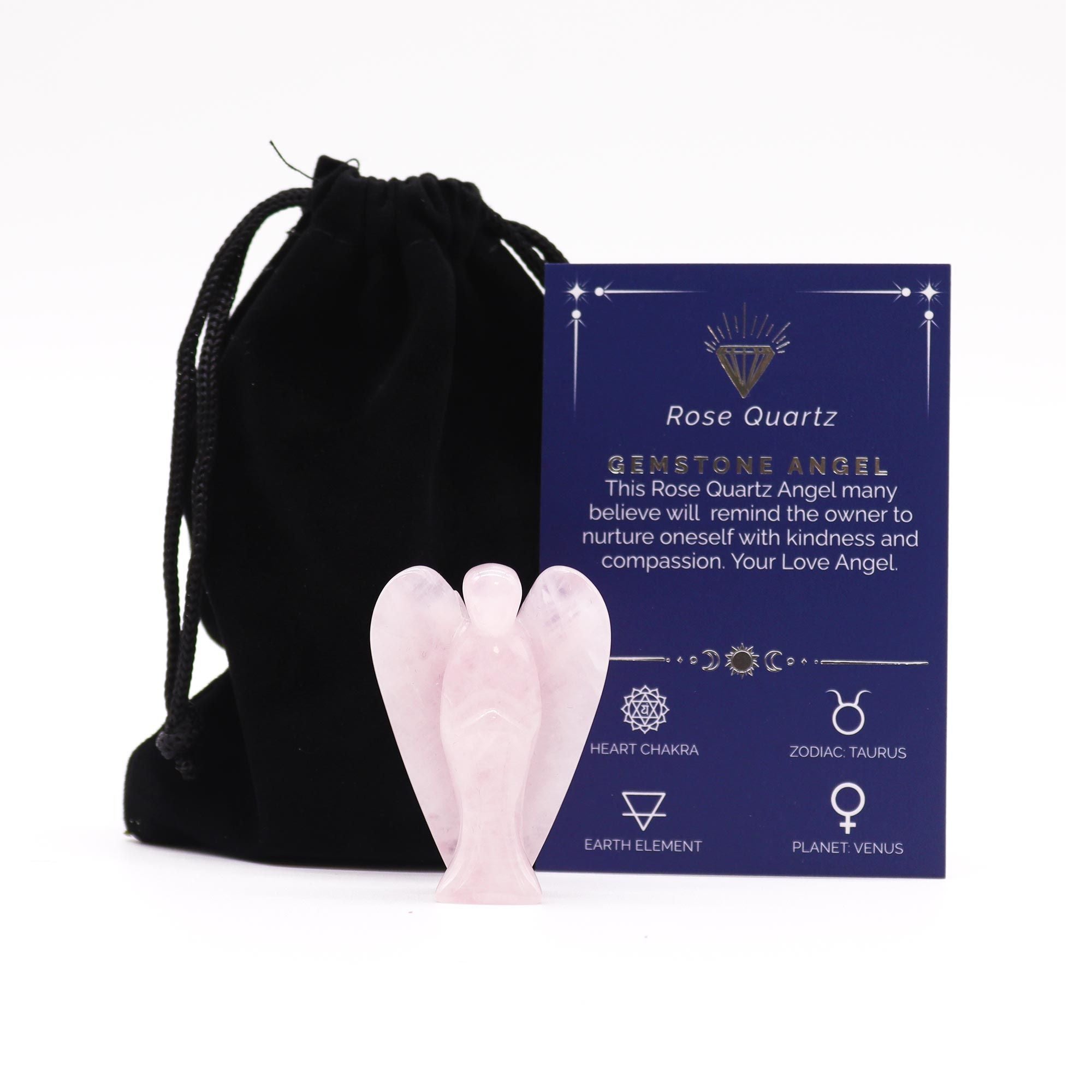 Gemstone Angel Figure in Rose Quartz for Home Decor