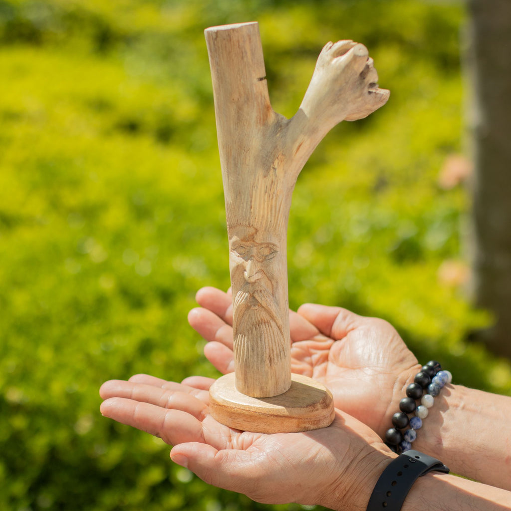 Handmade Parasite Wood Art Carving with Unique Greenman Design