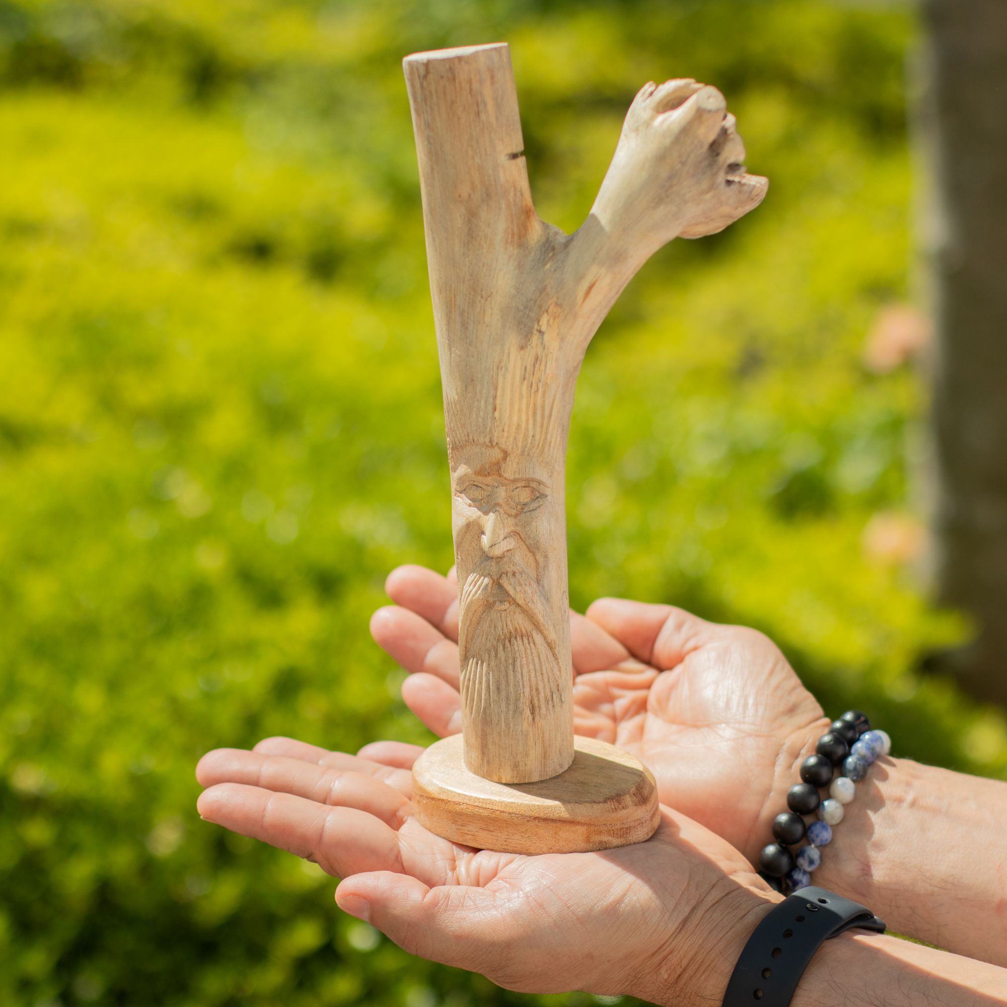 Handmade Parasite Wood Art Carving with Unique Greenman Design