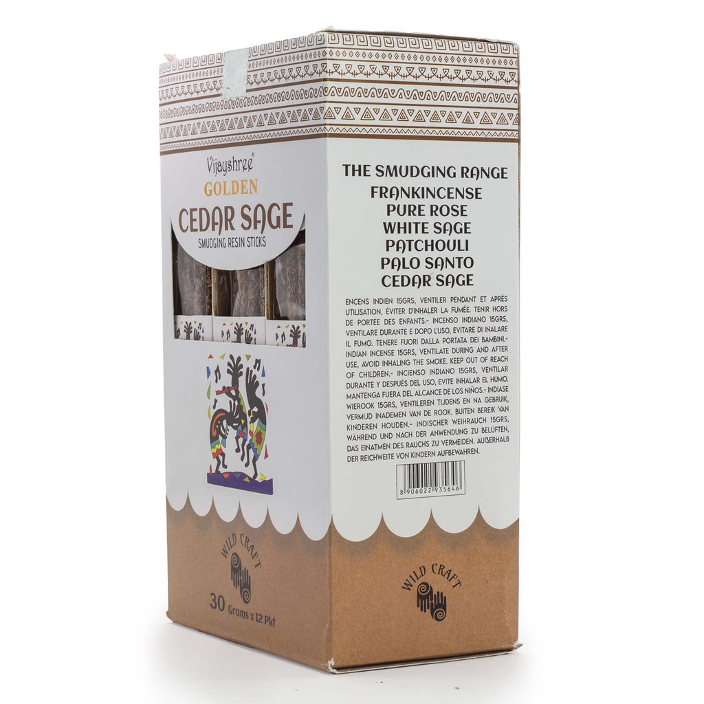 Golden Cedar Sage Smudging Resin Sticks in Illustrated Box 30g