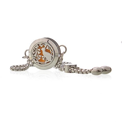 Aromatherapy Jewellery Chain Bracelet with Cat and Flowers Design