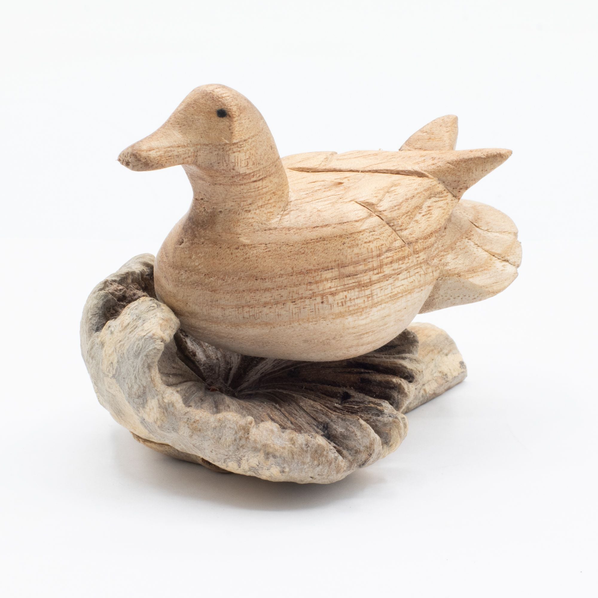 Handmade Parasite Wood Art Carving of Wild Duck Resting Piece
