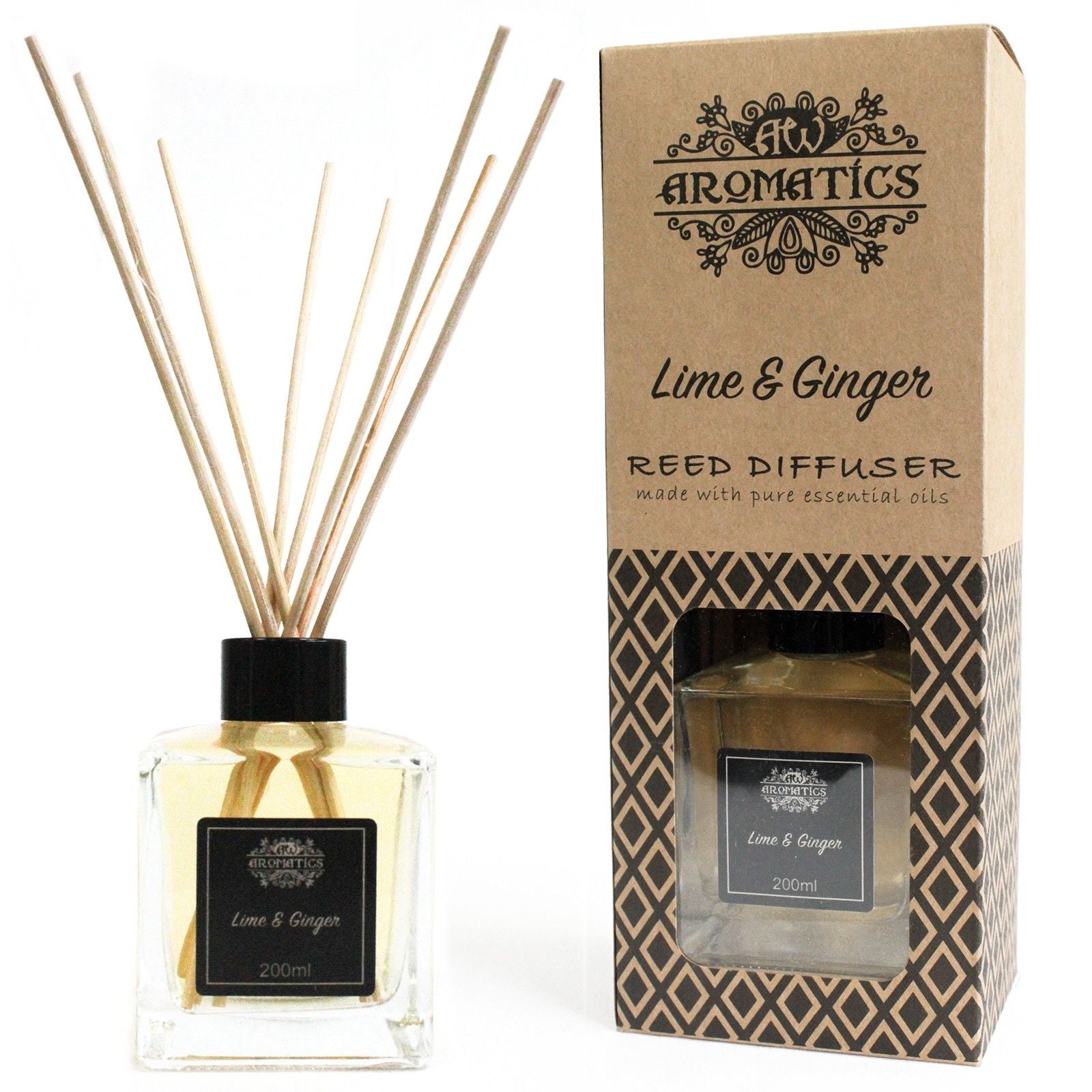 200ml Lime & Ginger Essential Oil Reed Diffuser for Home Fragrance