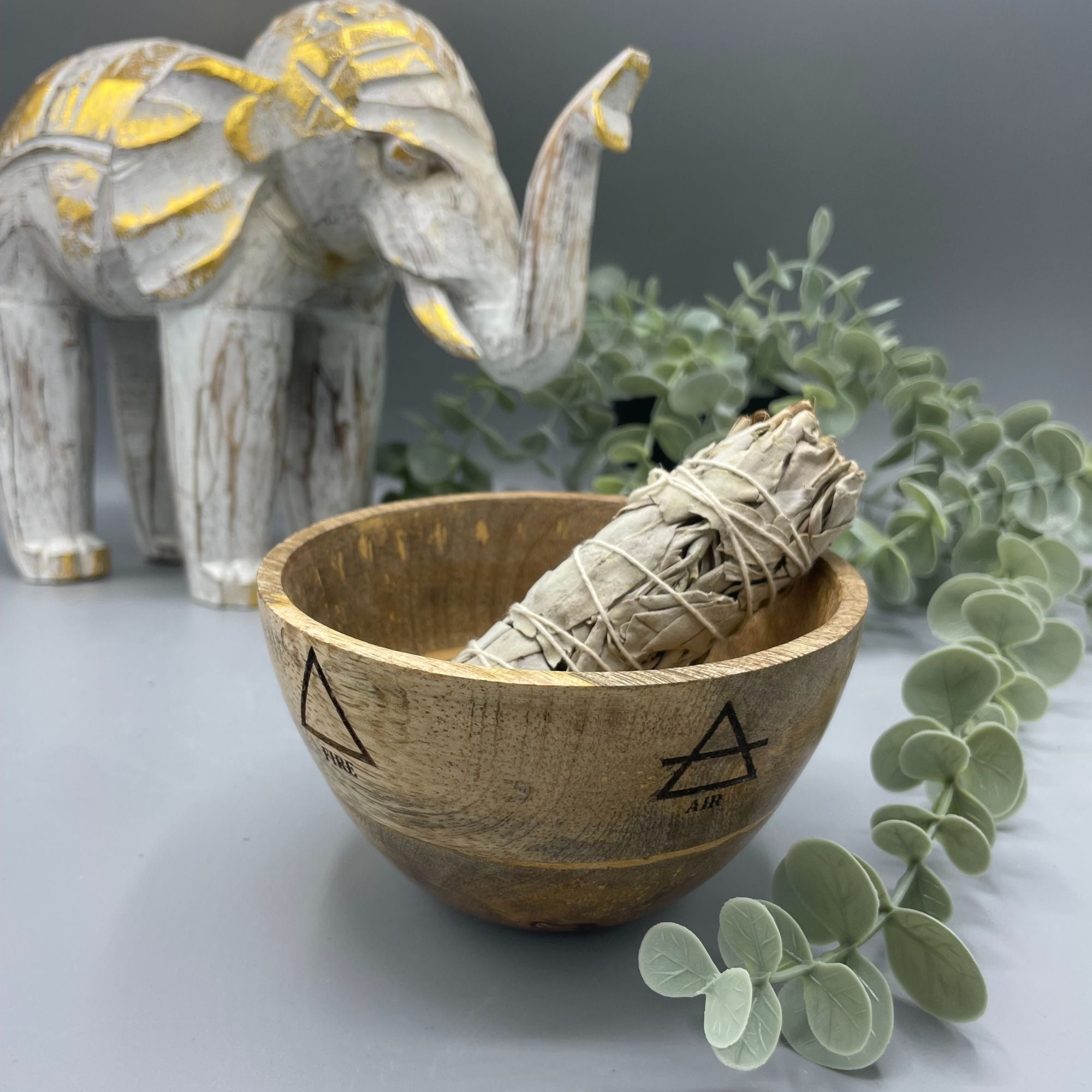 Wooden Smudge and Ritual Offerings Bowl with Four Elements Design