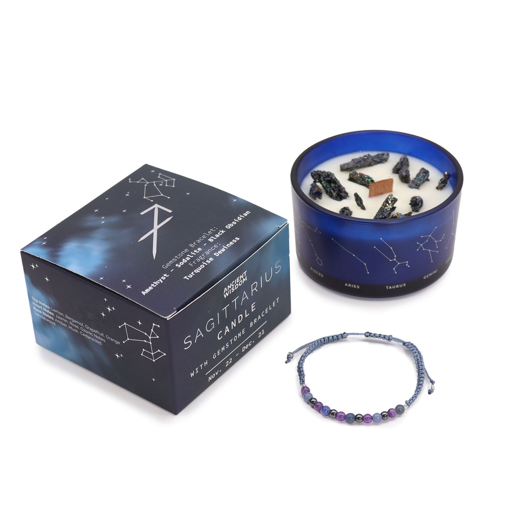 Zodiac Crystal Candle with Gemstone Bracelet for Sagittarius Gift