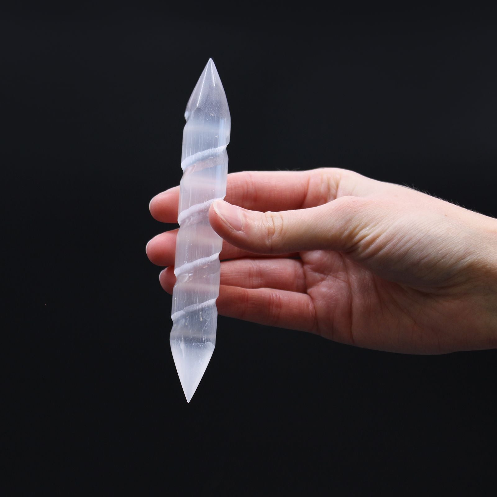 Selenite Spiral Wands 16 cm with Points for Decorative Use