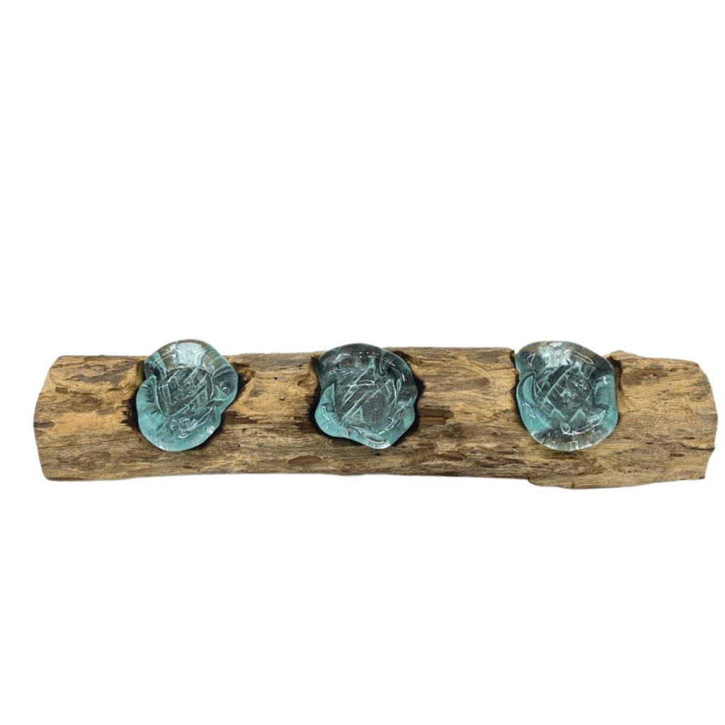 Molton Glass Flat Triple Candle Holder on Wood for Home Decor