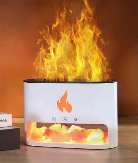 White Blaze Aroma Diffuser with Himalayan Salt Chamber Flame Effect